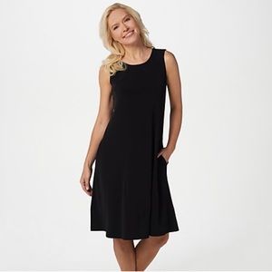 Susan Graver Liquid Knit Dress with Pockets Black